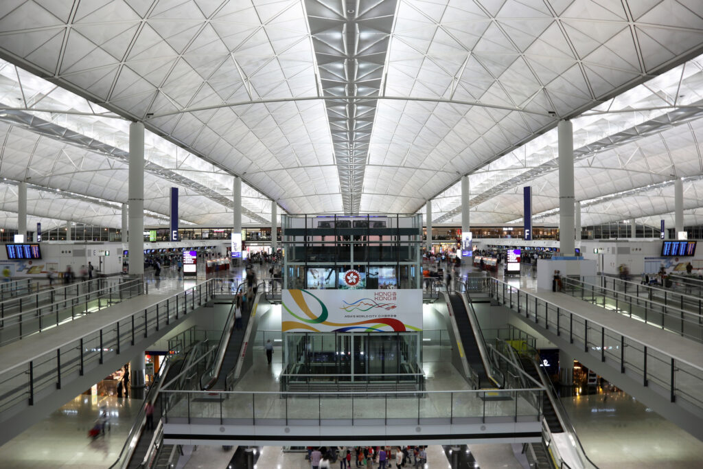 Inside view of Hong Kong International Airport Terminal 1 (HKG) in Hong Kong, China.