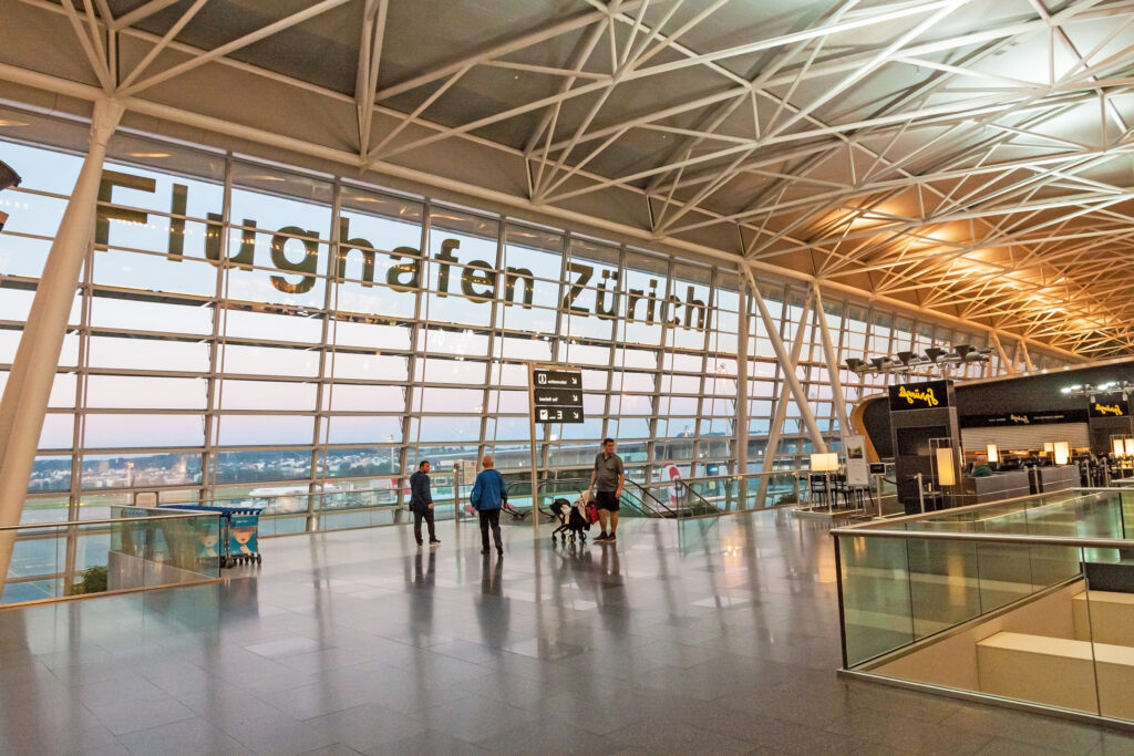 Airport Zurich (Flughafen Zurich) waiting area after check-in - view towards airfield