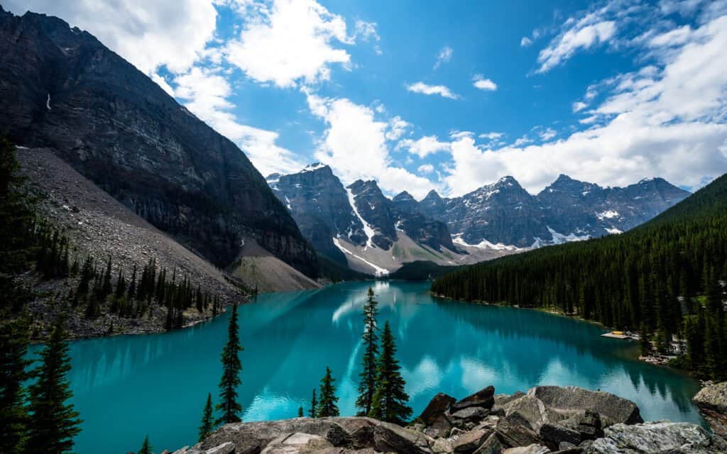 Scenic view of Moraine Lake in Banff National Park, Alberta, Canada