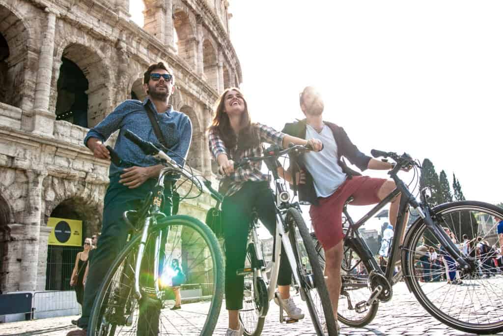 bikes and backpacks at Colosseum in Rome