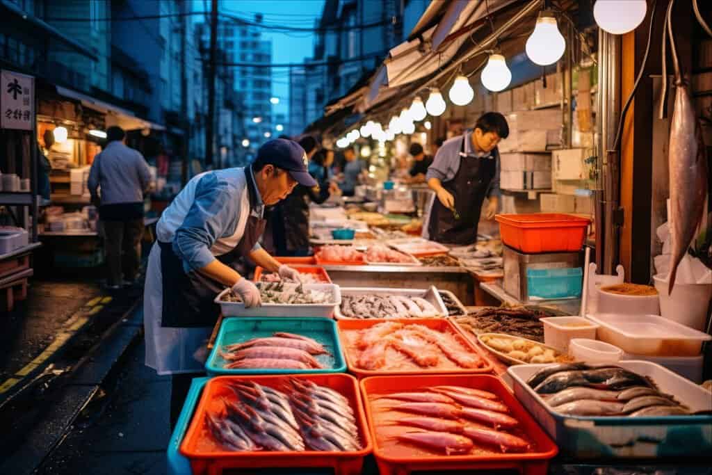 open-air seafood markets