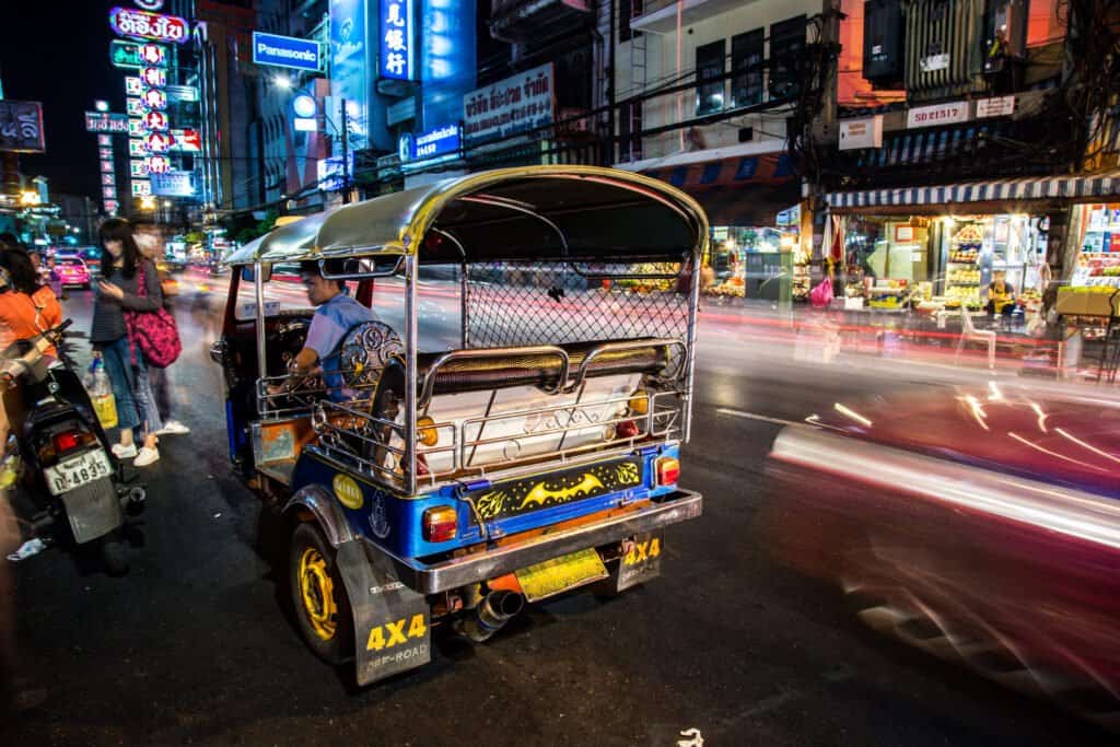 Tuk Tuk night views in Chinatown, Bangkok, Thailand