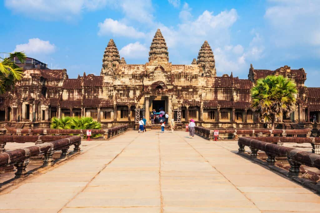 Angkor Wat temple in Siem Reap in Cambodia. Angkor Wat is the largest religious monument in the world.