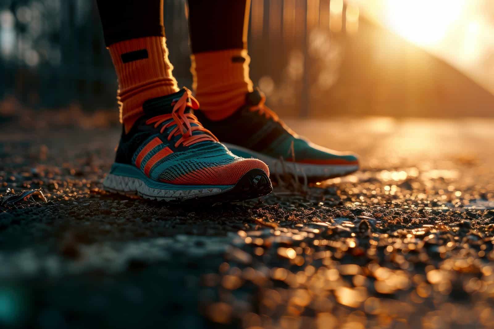 Man Foots Wearing Sport Shoes Jogging on Street.