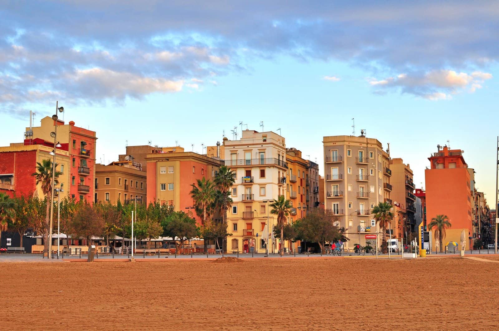 View of Barceloneta district and beach of Barcelona on December 6, 2014. Barcelona is the capital city of Catalonia, Spain.